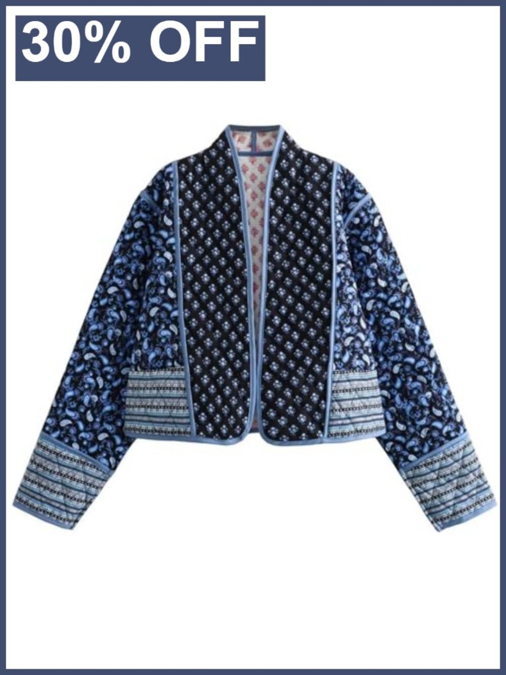 Women's Cropped Quilted Puffer Jacket Floral Lightweight Open Front Cardigan